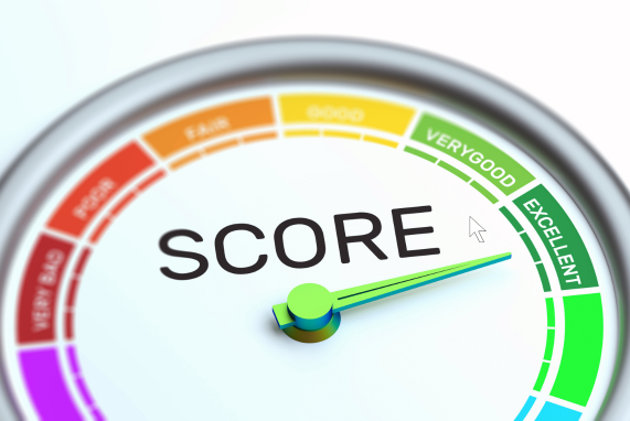 Credit score on colorful gauge